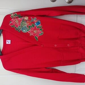 ****Vintage Jerzees Red Button Front Christmas Cardigan Sweatshirt OSFA